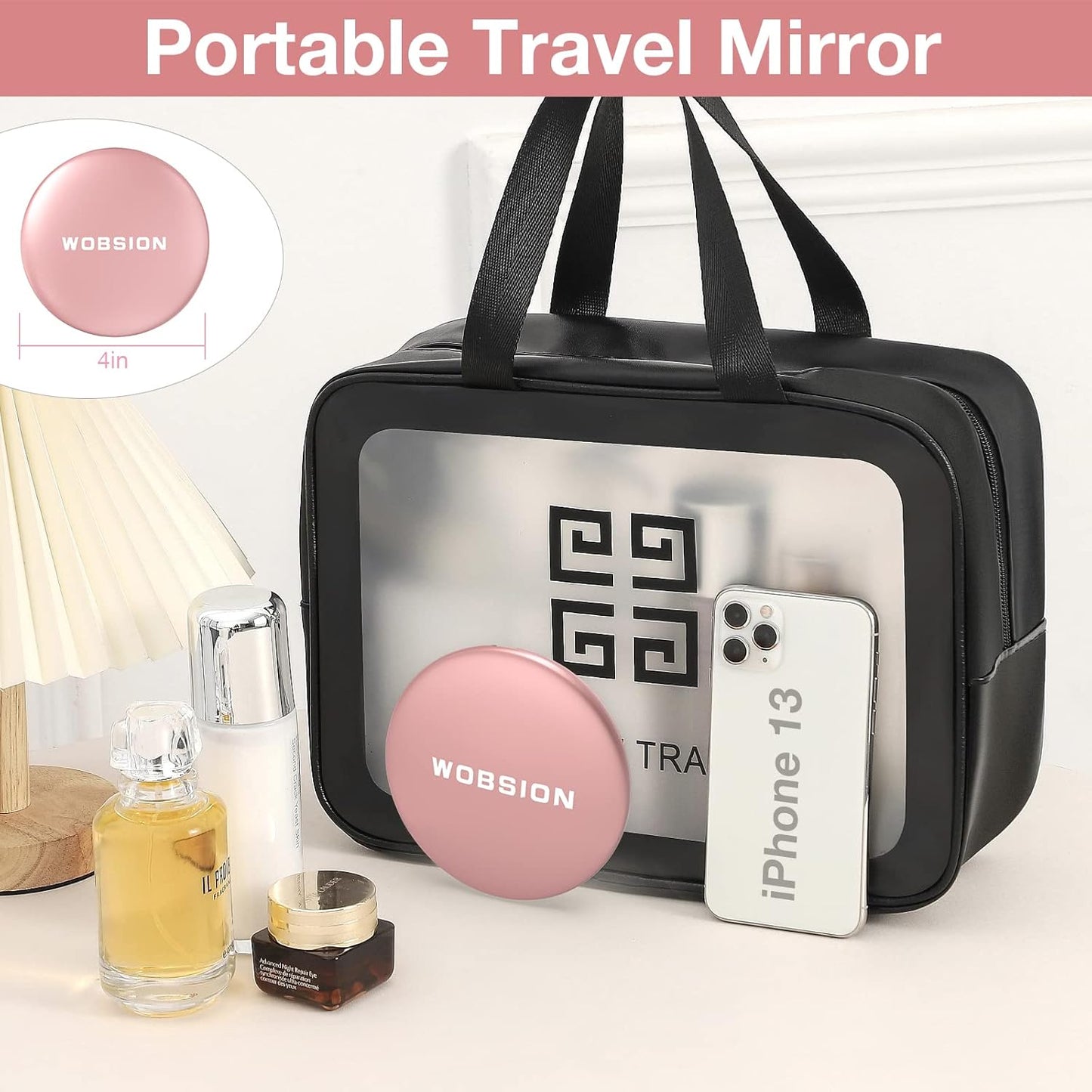 wobsion 10X Magnifying Tabletop Mirror, Touch Dimmable, 3 Color Temperature Adjustment, Auto Light Off, Rechargeable, Compact 4 inch x 0.8 inch