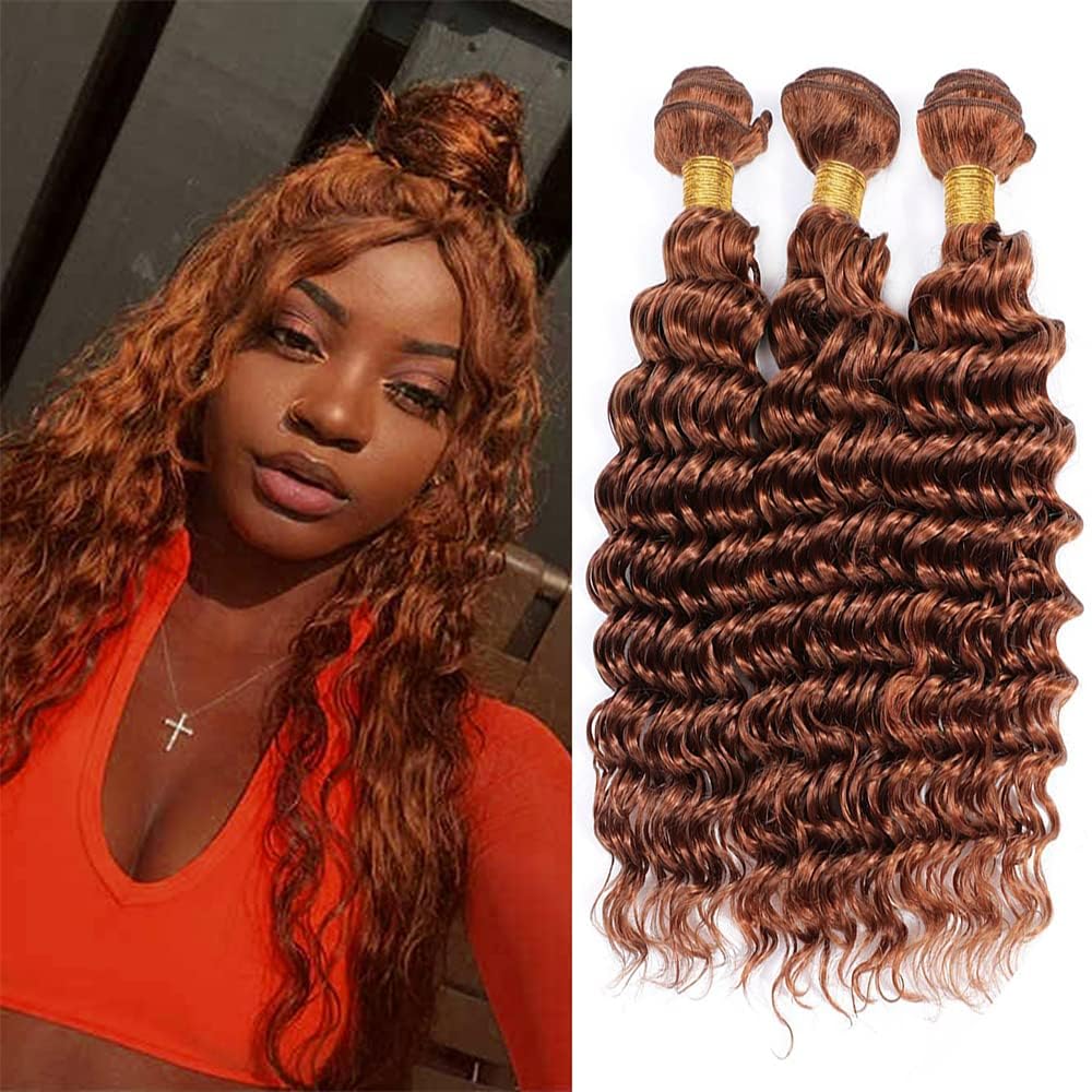 Lagalaga Bundles Human Hair 18 20 22 Inch Deep Wave 30 Color Light Brown Human Hair Bundles Unprocessed Brazilian Virgin Hair Qu