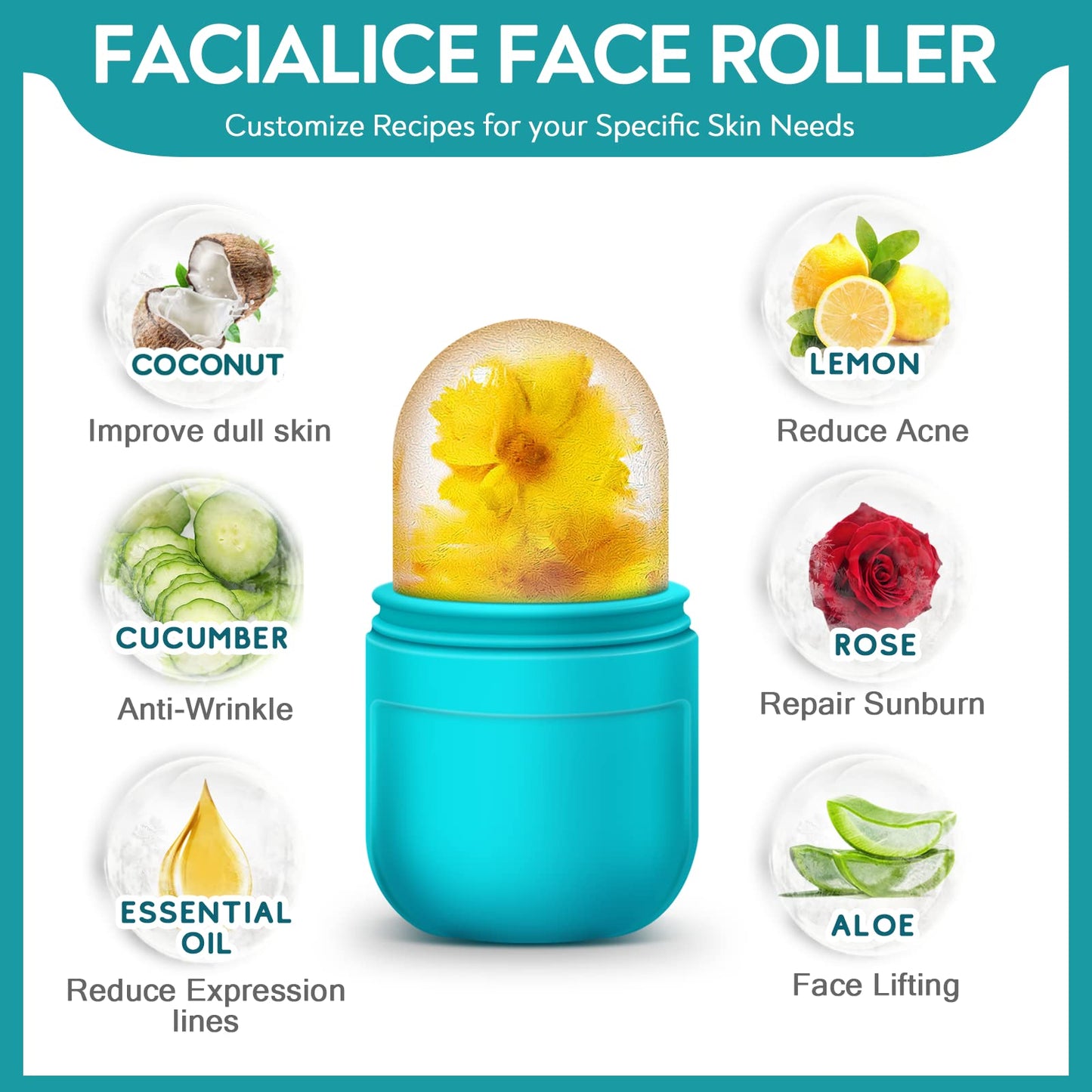 AURUZA Ice Face Roller and Gua Sha Set, Facial Ice Roller & Gua Sha Massage Tool for Face & Eye Puffiness Relief, Shrink Pores,