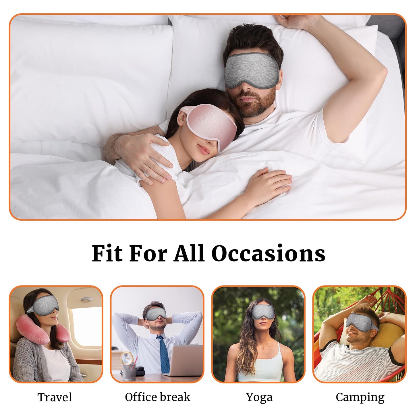 AOAWI Sleep Eye Mask 3D Contoured cup Soft and Gentle, Breathable, Comfortable for side sleeping, Travellers, Yoga, Men, Women, Adjustable, with silicone Ear Plugs for Sleeping Noise Reductions (Grey)