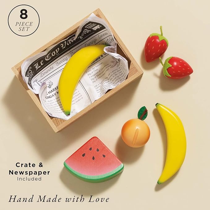 Le Toy Van - Wooden Honeybee Market Fruits '5 a Day' Crate | Fun Role Play Supermarket Pretend Play Shop Food | Great Gift for Boys Or Girls, Smoothie Fruits Crrate (TV183)