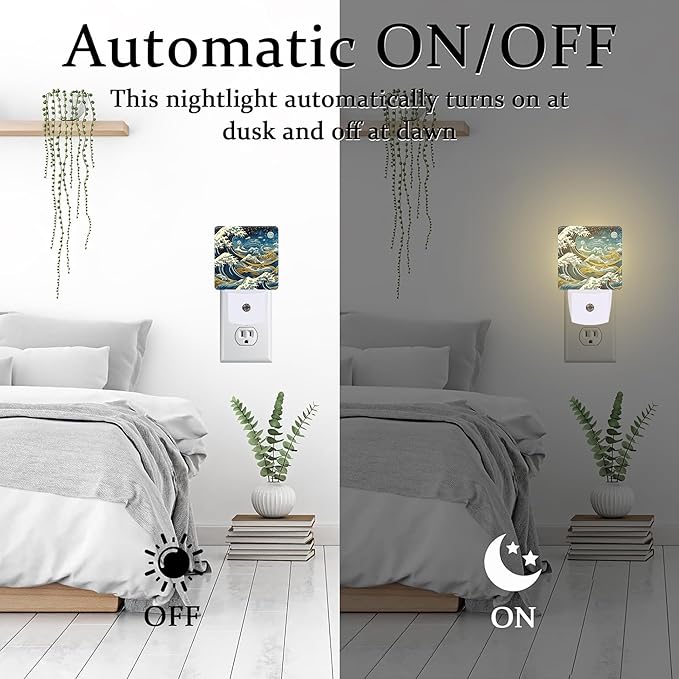 Blue Ocean Waves Night Light for Kids, Rough Sea Waves Night Light Plug in with Dusk to Dawn Sensor, 0.5w Energy Saving Sleep Friendly Nightlight for Hallway Stairway Kitchen Bedroom