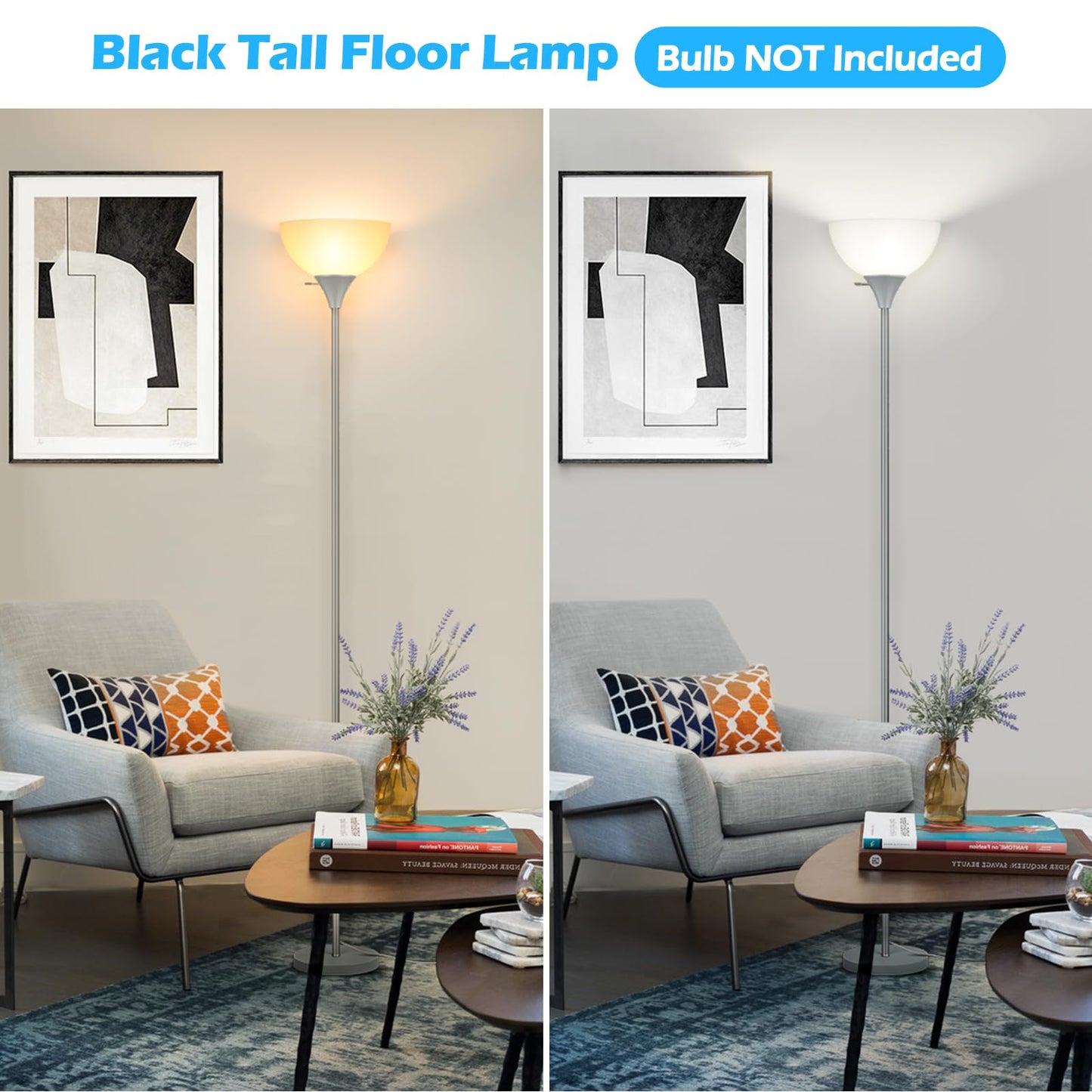 Coucrek Floor Lamp  Led Standing Lamps With White Plastic Shade  Corner Floor Lights For Living Room Bedroom  Rotary Switch  Bulb Not Included  Grey