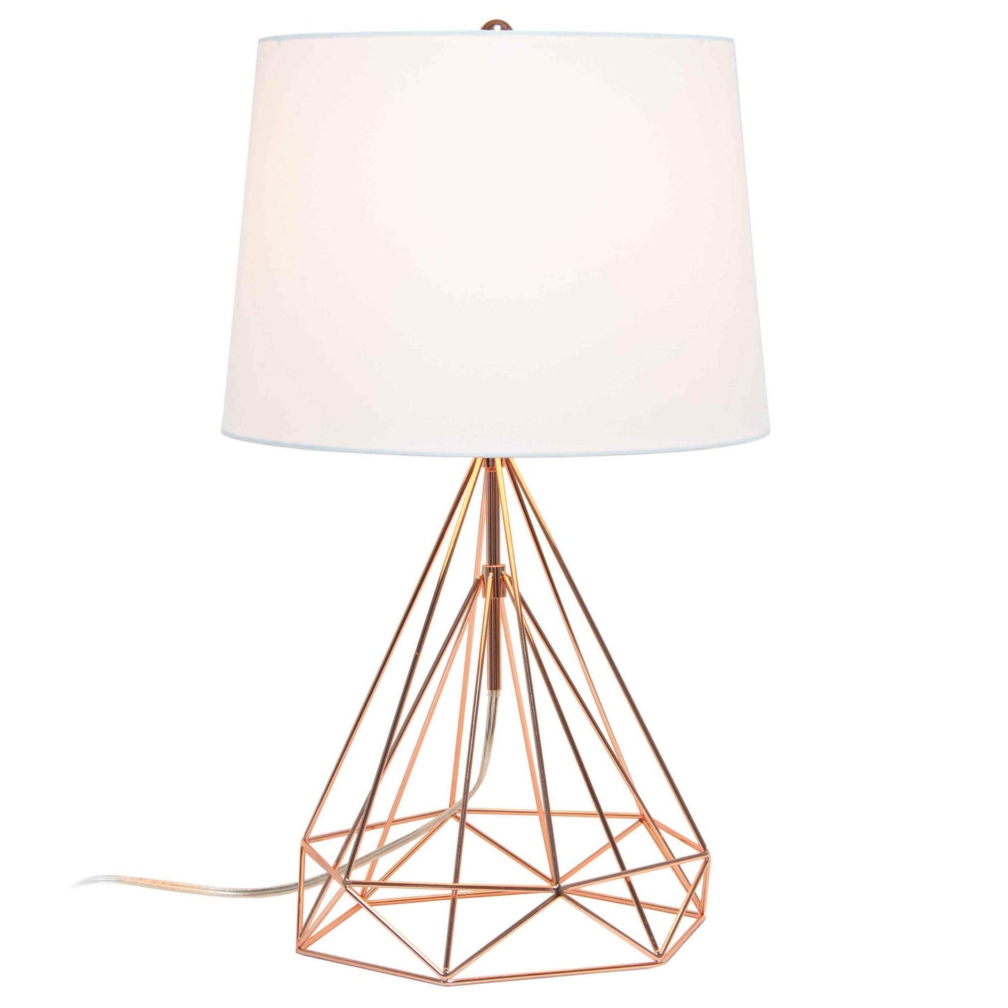 LALIA HOME Decorative Table Lamp, Rose Gold Metal Base, White Fabric Shade, Model LHT-5024-RG