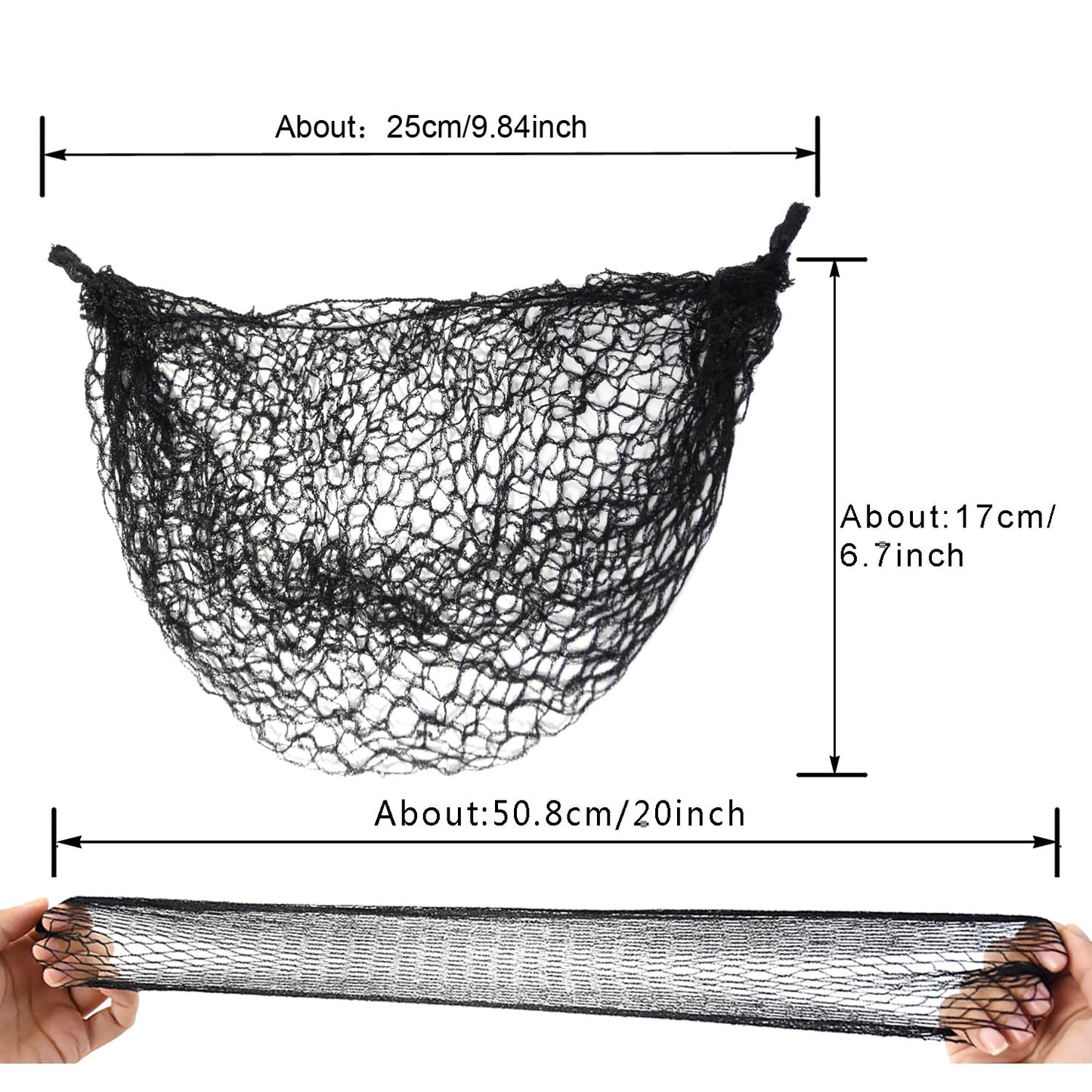 24 Pcs Thicker Hair Net Black Invisible Elastic Edge Mesh Wig Net Reusable Hair Net for Women Hair Bun Food Service Ballet (20 I