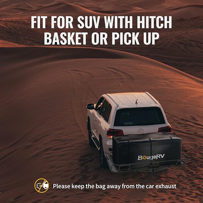 BougeRV Hitch Cargo Carrier Bag with Lock Waterproof Soft Shell 20 Cubic Feet (59" 24" 24") Cargo Bag for Hitch Carrier Include 8 Reinforced Straps for Truck Pickup RV All SUV with Hitch Cargo Basket
