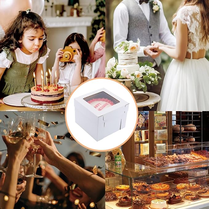 Tall Cake Boxes for Tier Cakes,12x12x8 Inch [12Pack ] Thick Sturdy Bakery Box with Window,White Cake Carrier, Disposable Cake Containers,Birthday Cake Boxes