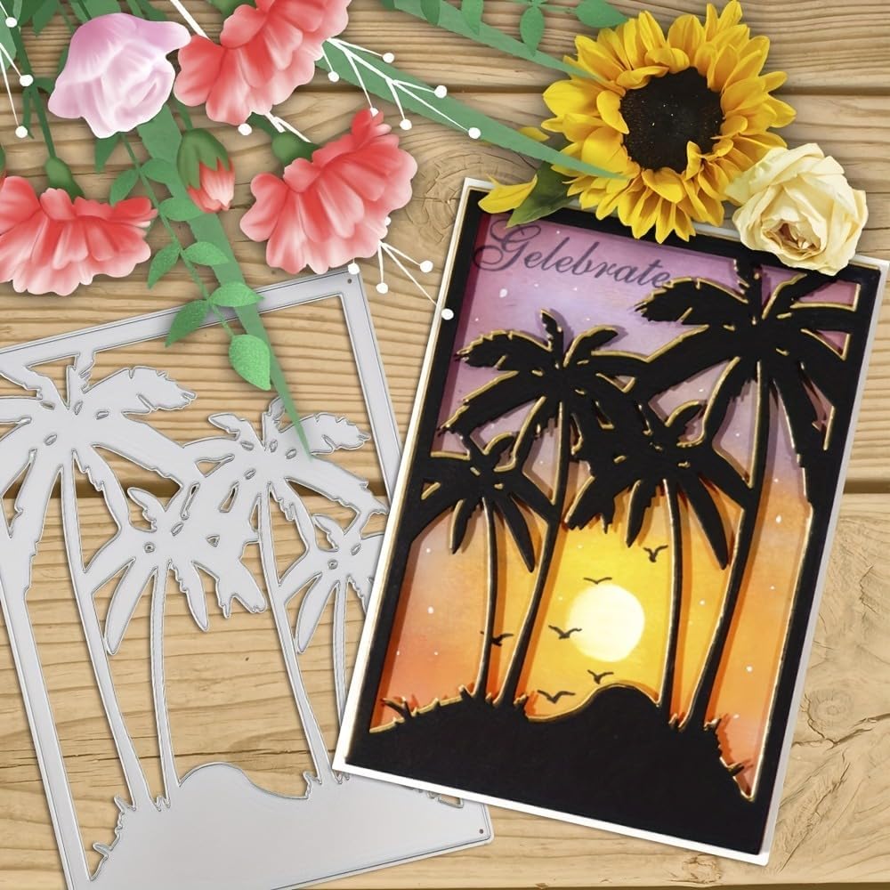 Lapoo 3D Backgrounds Frame Metal Cutting Die for Scrapbooking, New Cutting Dies DIY Album Card Making Decor Paper Craft Metal Die Cuts Party Wedding Decorations (Sea Coconut 5.5 x 7.5 in)