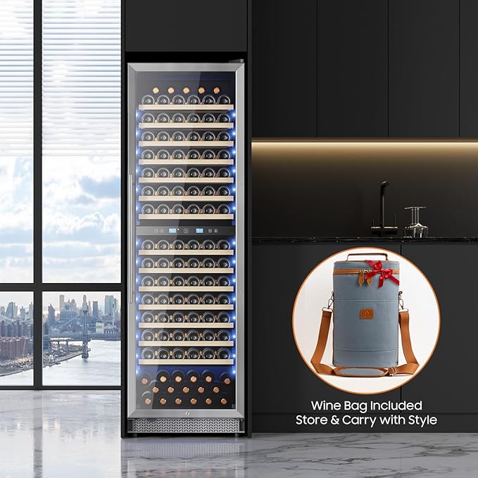Wine Fridge 24 Inch-177 Bottle Wine Cooler Dual Zone Freestanding/Built-In with Upgraded Compressor, Low-Noise Wine Cellar & Intelligent Temperature Control