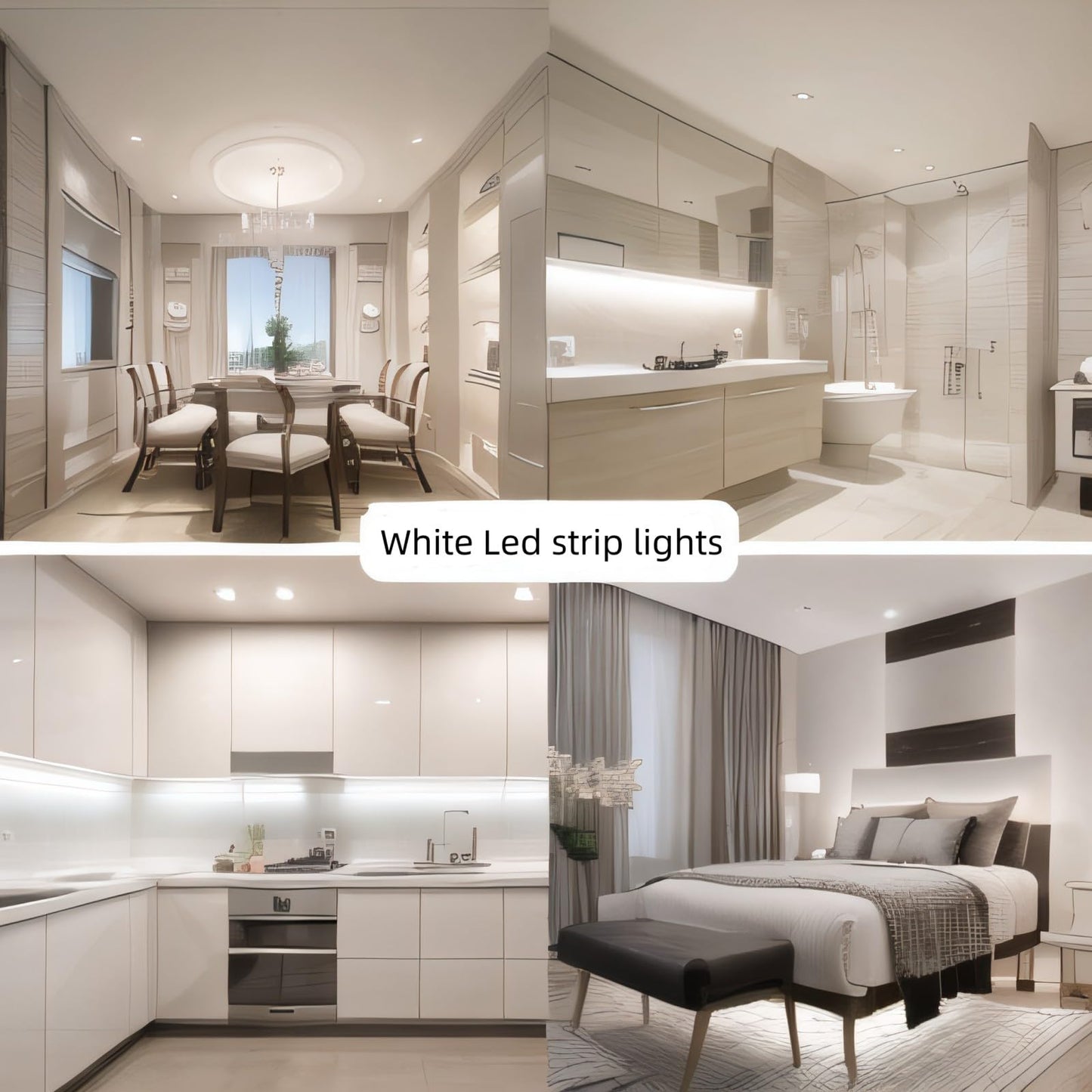 Radiantflux White Led Strips Lights.2 Sets Of 50Ft Strip Light Flexible Light Strip Good Lighting Led Light Strip 1800 Leds 6000K Light For Living Room Bedside Table Vanity Mirror