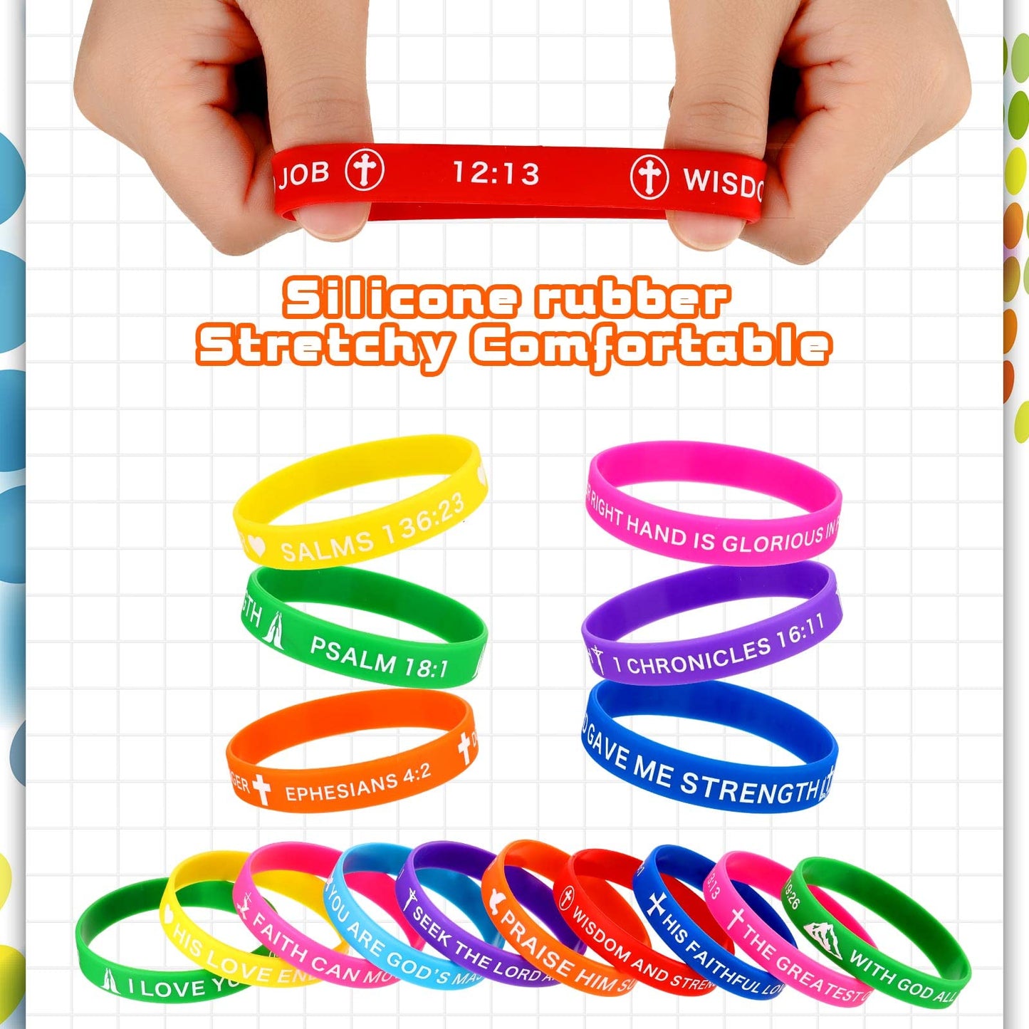 Minatee 60 Pcs Religious Silicone Bracelets Bulk Bible Verse Bracelet Motivational Christian Rubber Bracelets Jesus Wristbands I