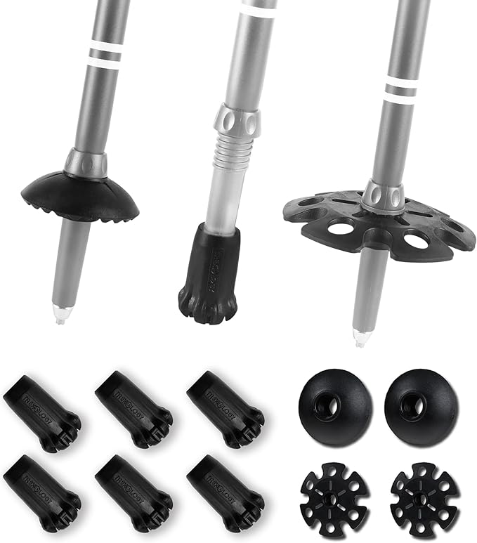 TREKOLOGY Trekking Pole Tips and Baskets Set - Rubber Replacement Accessories for Walking Sticks and Hiking Pole
