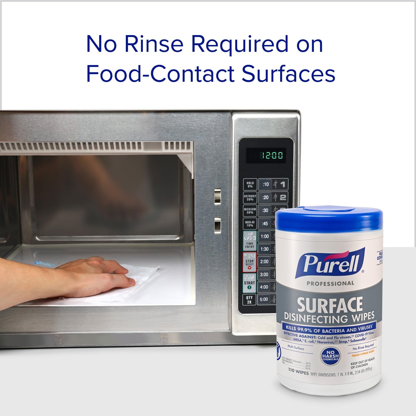 PURELL Professional Surface Disinfecting Wipes, Citrus Scent, 110 Count Canister, 7"x 8" Wipes (Pack of 6) - 9342-06
