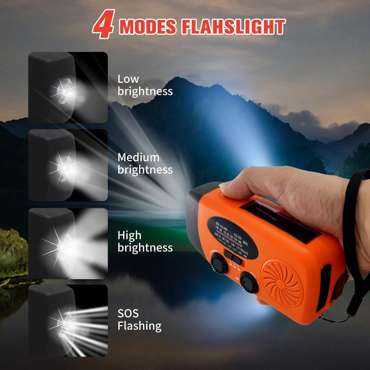 Ironsnow Solar Emergency Hand Crank Weather Radio, Portable Self Powered Noaa Am/Fm Radios With Sos Alarm Led Flashlight 5000Mah