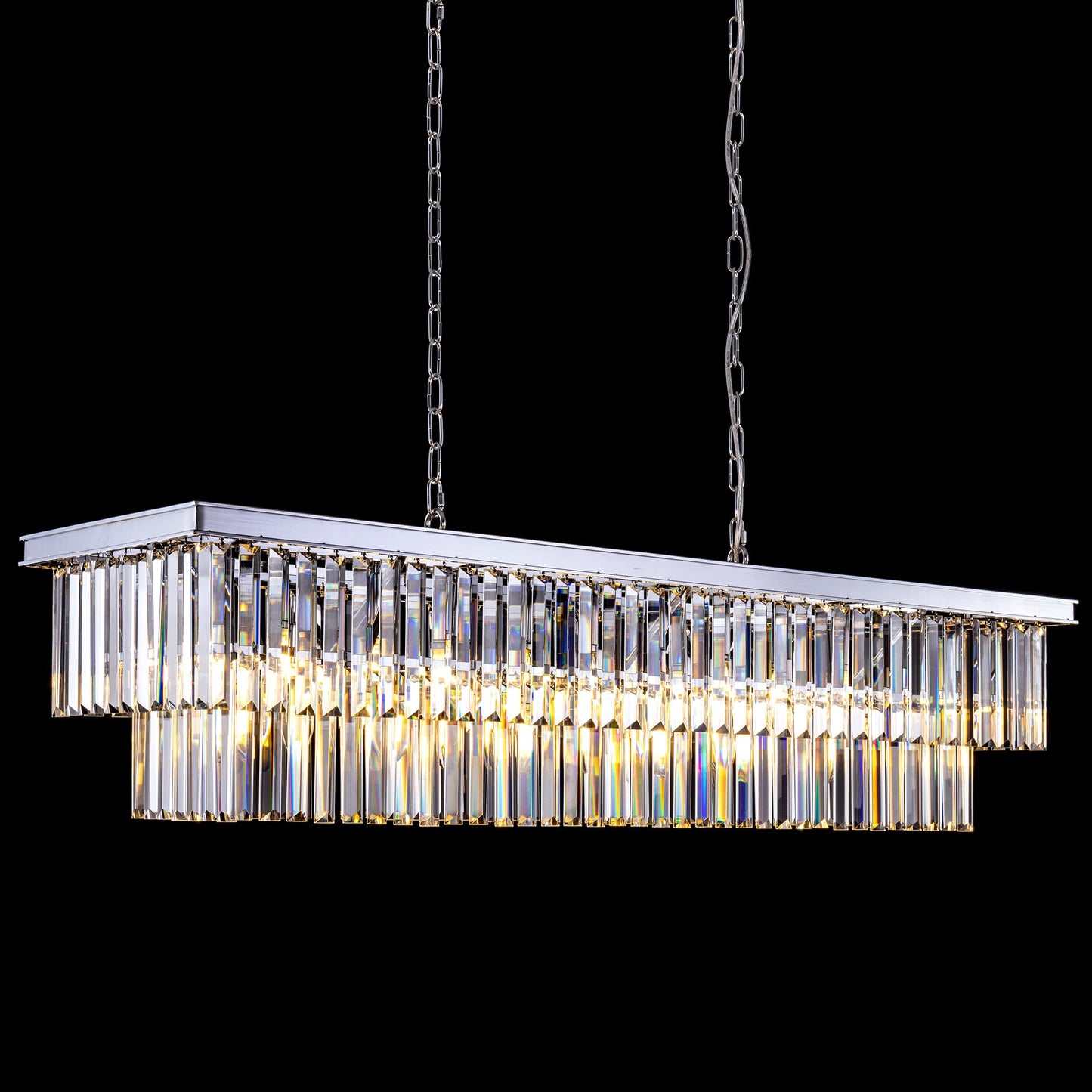 Wellmet 9-Light Crystal Chandelier 34.5 Inch  Contemporary Modern Chandeliers Adjustable For Living Room  Dining Room  Pool Table Light  Kitchen Island Lighting (Chrome  47 Inches)