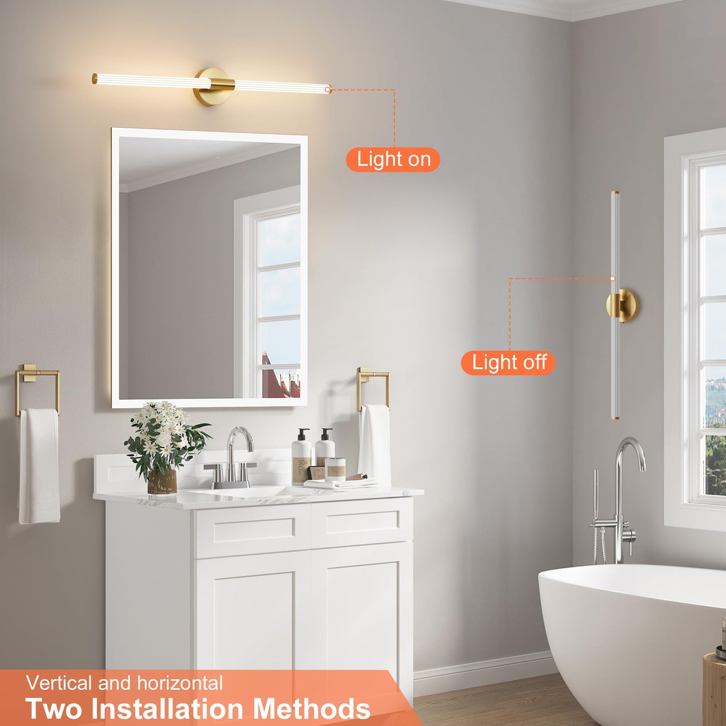 Gednbo Glod Wall Sconces Set Of 2 Hardwired  Dimmable 5Cct Led Bathroom Light Fixtures Over Mirror  360 Full Lighting 31 Long Vanity Light Bar Modern Wall Sconce For Bathroom Bedroom Living Room