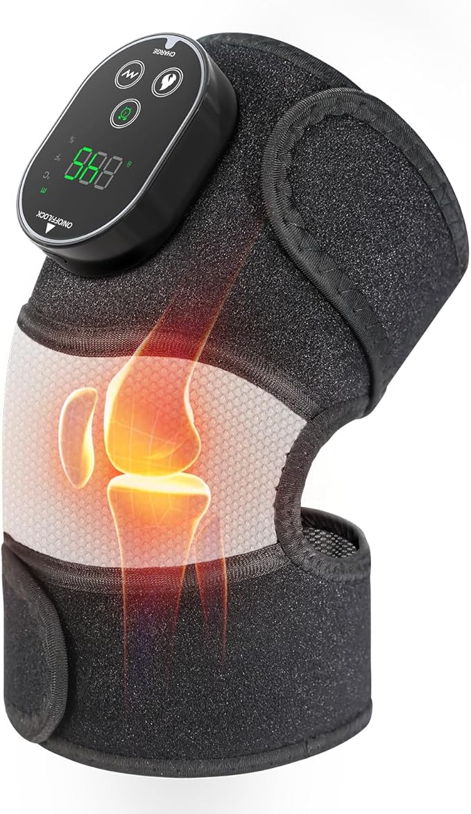 Cordless Heated Knee Massager, FSA Eligible 3-in-1 Electric Massager with Heating Pad for Elbow Shoulder Pain Relief Wrap ...