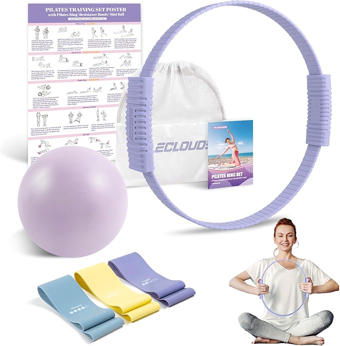 Pilates Essentials Kit for Women, 13.5" Pilates Ring and Ball Set with Resistance Bands for Home Workouts, Portable Pilate...