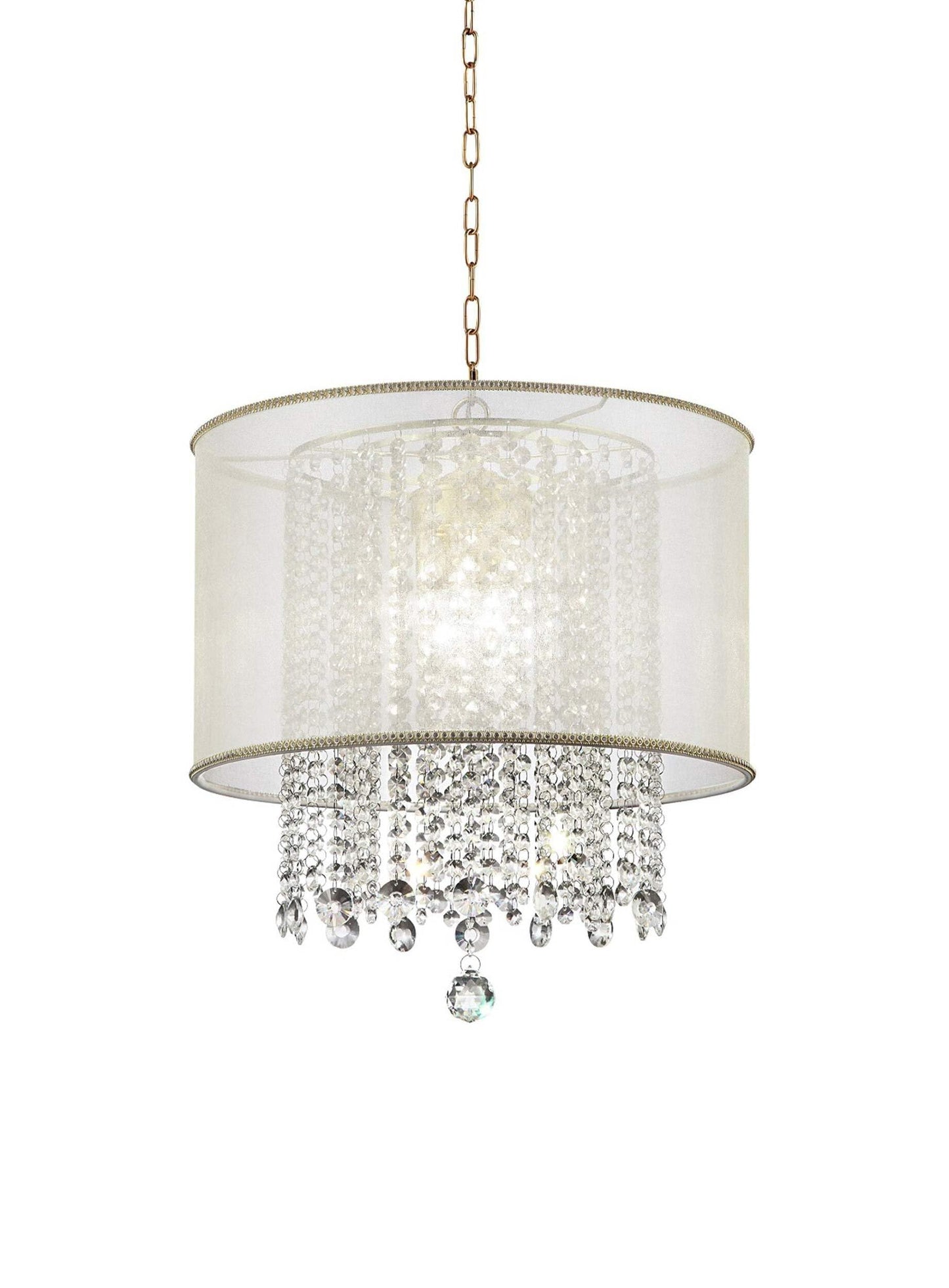 HomeRoots Primo Gold Finish Ceiling Lamp, Glass with Crystal Accents, White Shade