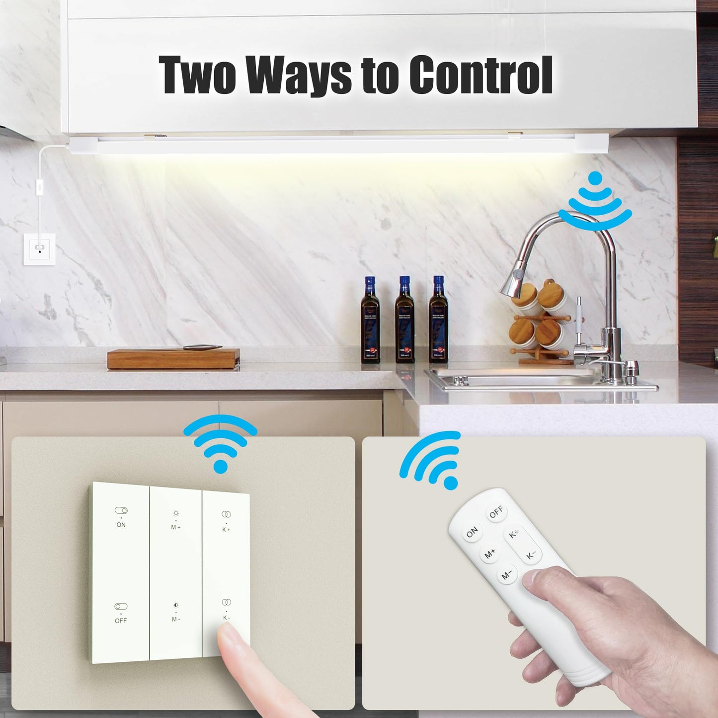 ONIDEK Under Cabinet Lights, 15W 1500LM, Dimmable 3000K-6500K, Wireless Control, 16 inch, White, Model LQ-SF