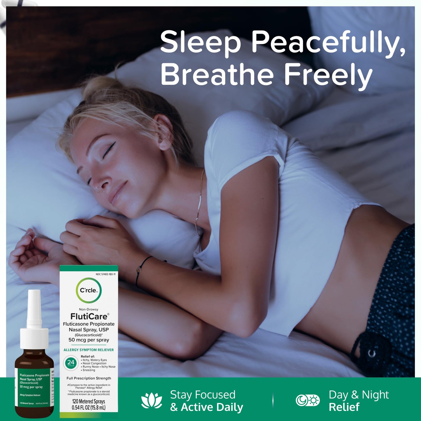 Fluticasone Nasal Spray Allergy Relief - 24 Hour Non Drowsy Allergy Nasal - Nose Spray Relief for Sinus Allergies - Prescription Strength Fluticasone Propionate 50mcg - 2 Month Supply