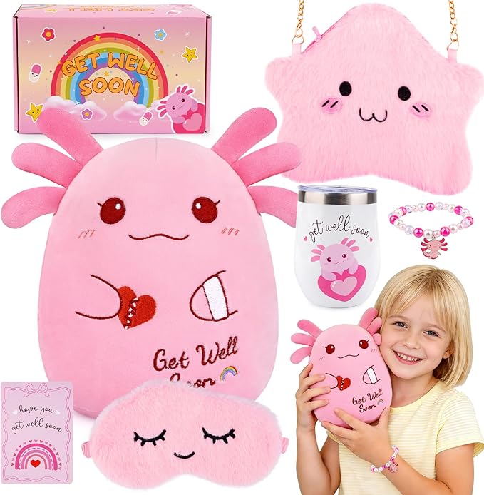 LSYDCARM Get Well Gifts for Kids, Feel Better Gifts for Kids, Get Well Soon Basket with 8 inch Axolotl Get Well Soon Stuff...