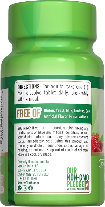 Nature's Truth B12 Vitamin | 60 Fast Dissolve Tablets | 2500 mcg | with Folic Acid | Vegan, Non-GMO & Gluten Free