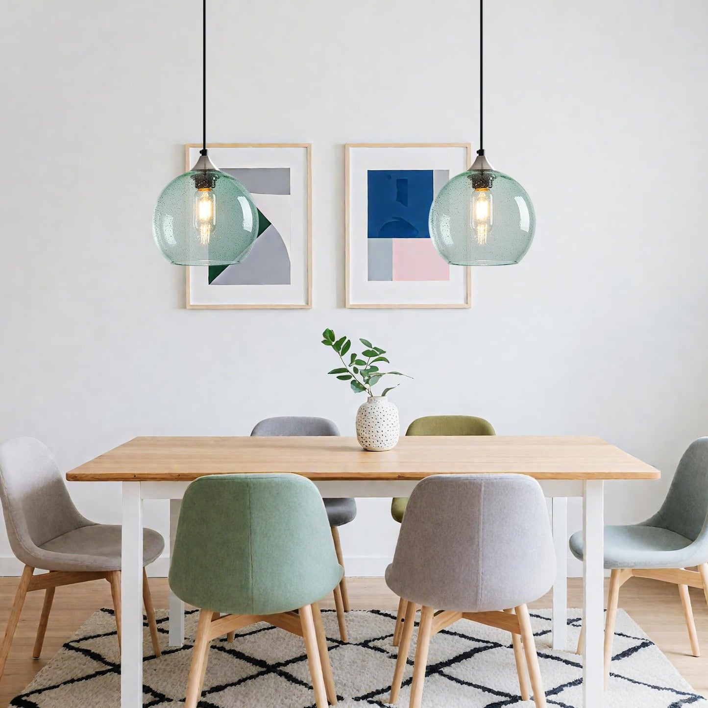 Lbsqj Light Green Glass Pendant Lights Kitchen Island Lighting Globe Pendant Light Fixtures Modern Pendant Lighting For Bedroom Living Dining Room Light Fixture (7.87 In  1 Pack)