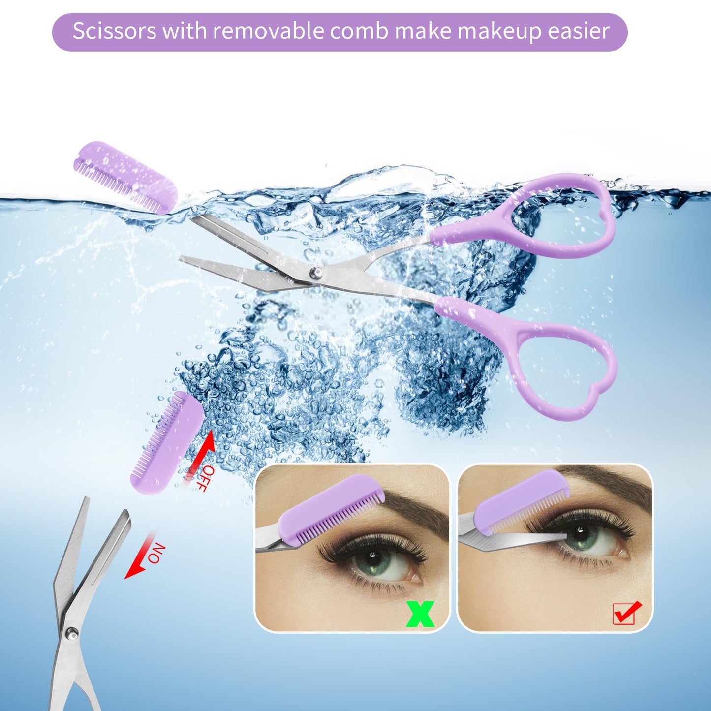 Eyebrow Scissors with Eyebrow Razor,Eyebrow Trimmer with Comb,Non Slip Finger Grips Trimmer Eyebrow Scissors, Hair Removal Beaut