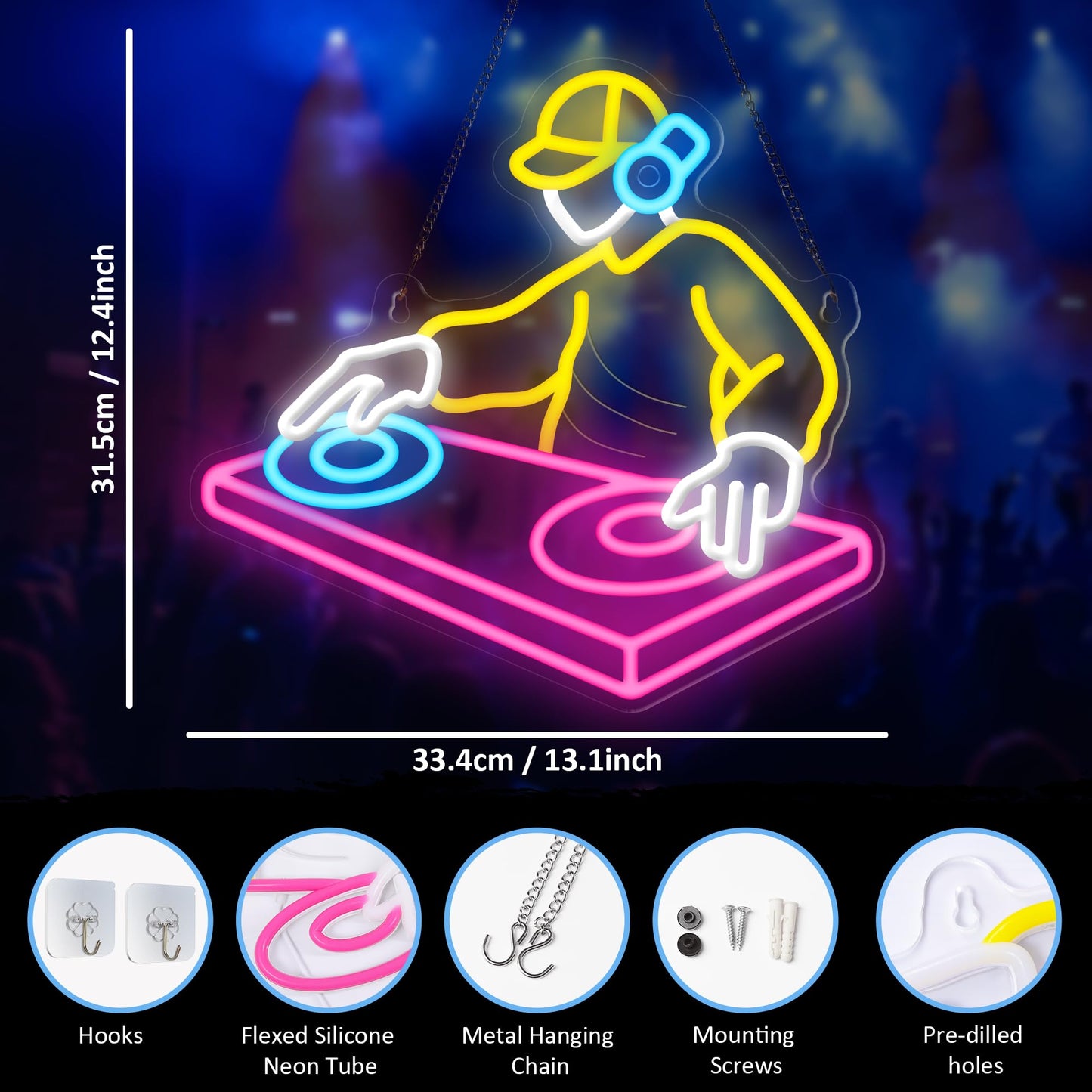 Coolgift Mart Dj Player Neon Sign  Dimmable Led Dj Room Decor Light With Usb Powered  Decorations For Bedroom Man Cave Bar Club  Gift For Dj And Heavy Metal Music Lovers