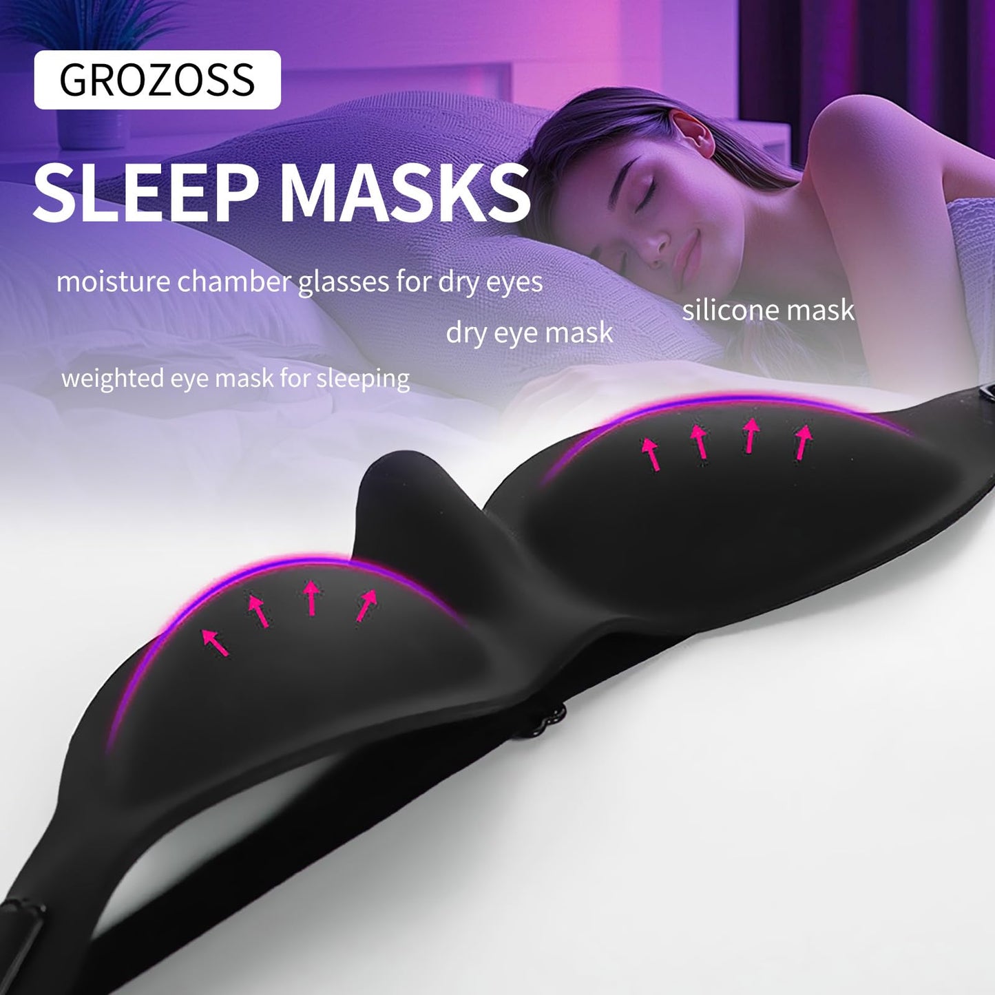 Soft Silicone Sleep Mask for Dry Eyes, Moisture Chamber Reusable Washable Eye Mask, Lightweight & Comfortable for Insomnia, Yoga, Meditation, Naps, Travel and Stress Relief