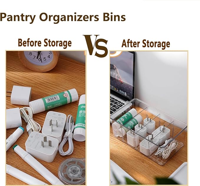 Pantry Organizers and Storage - 4 Pack Kitchen Organizers and Storage for Fridge,Drawer and Refrigerator - Spice Organization for Cabinet,Clear Plastic Stackable Bins for Snack Organizer