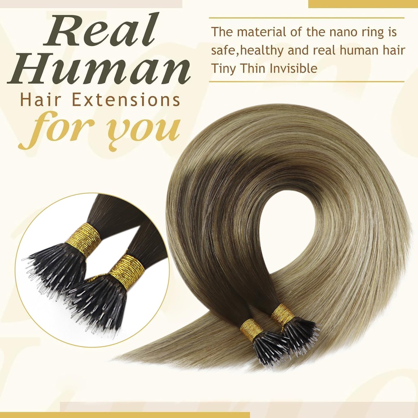 Sunny Hair Extensions Nano Bead Brown Balayage Nano Bead Hair Extensions Human Hair Brown Balayage Platinum Blonde Invisible Bea