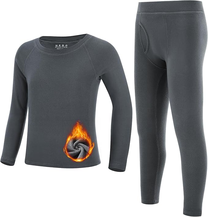 Runhit Boys Thermal Underwear Set Youth Kids Long Johns Boy Base Layer Soft Thermal Pants Fleece Lined Long Sleeve Shirt