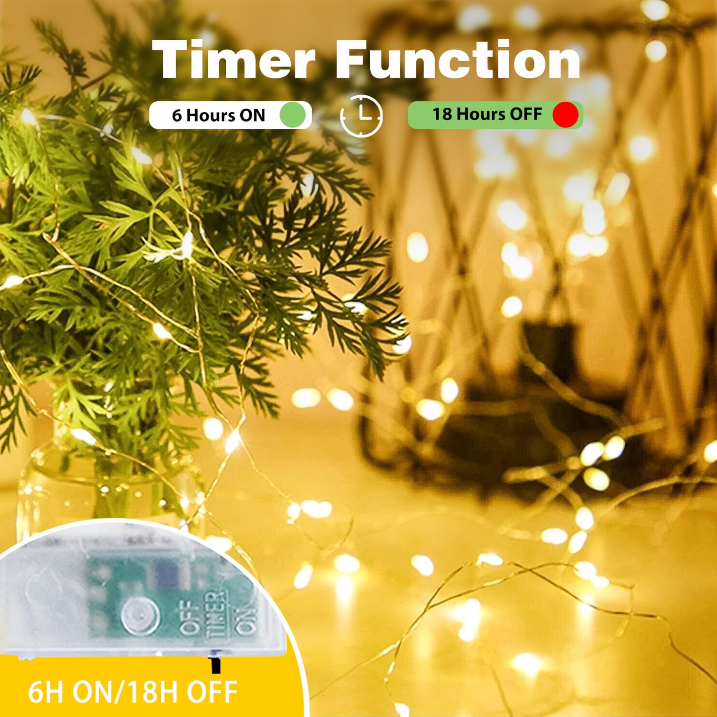 EXF 6-Pack Fairy Lights 50 LED String Lights Battery Operated Waterproof 16FT Warm White YHY-BO50LED