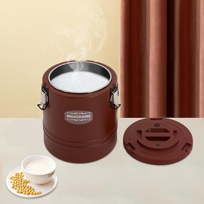 Eapmic 15.85Qt Insulated Food Container, Stainless Steel Container, 15L Commercial Soup Carrier 6 Hours Heat Preservation for Hot and Cold Food Storage Restaurant Canteen Home Lunch Use (Brown, 15L)