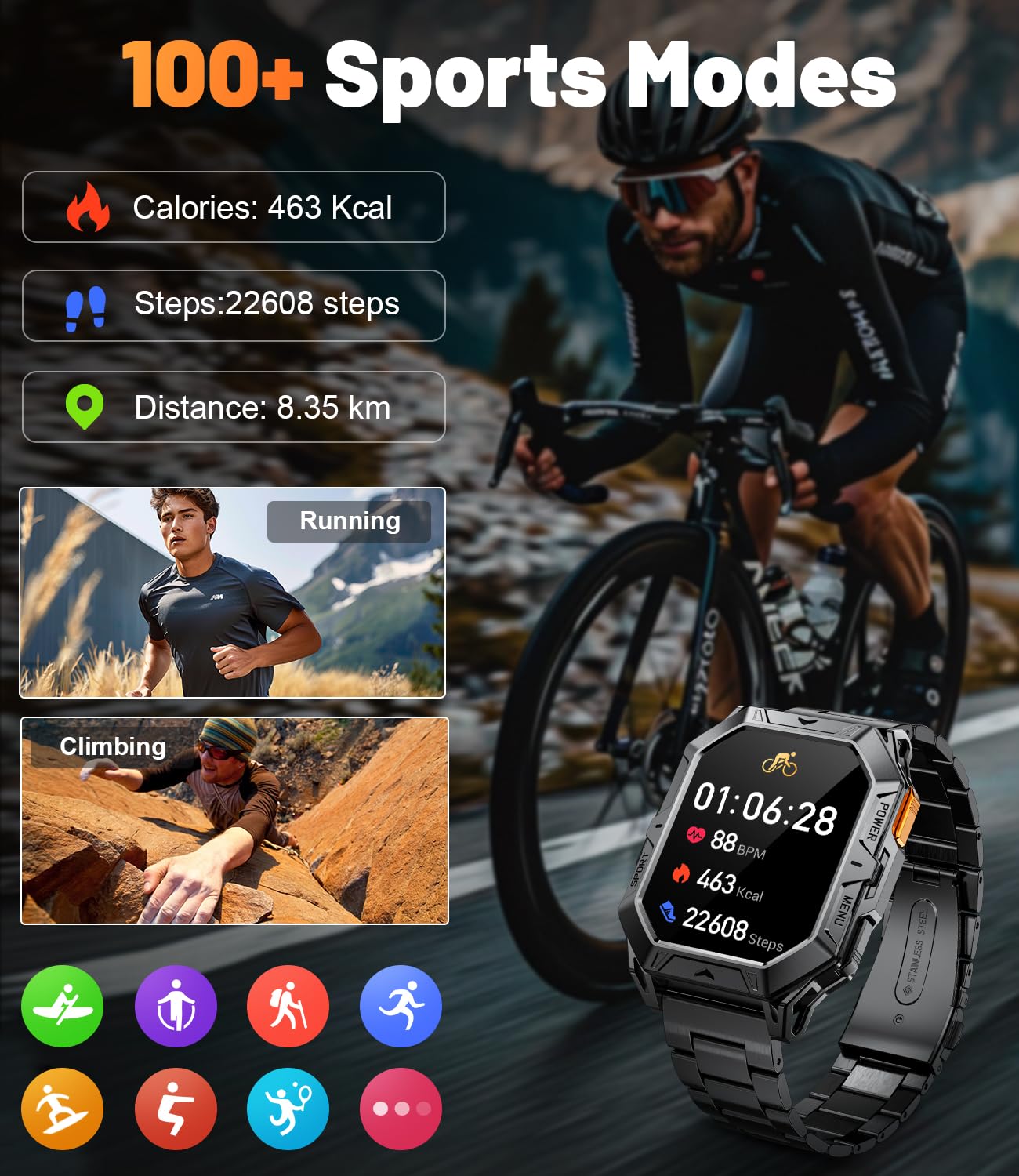 LIGE Smart Watch with 1000 mAh Battery, 2.13" AMOLED Full Touch Screen Military Smart Watches for Men with Make/Answer Call/110 Sports Modes/5ATM Waterproof Watch/Sleep Monitor, iOS Android