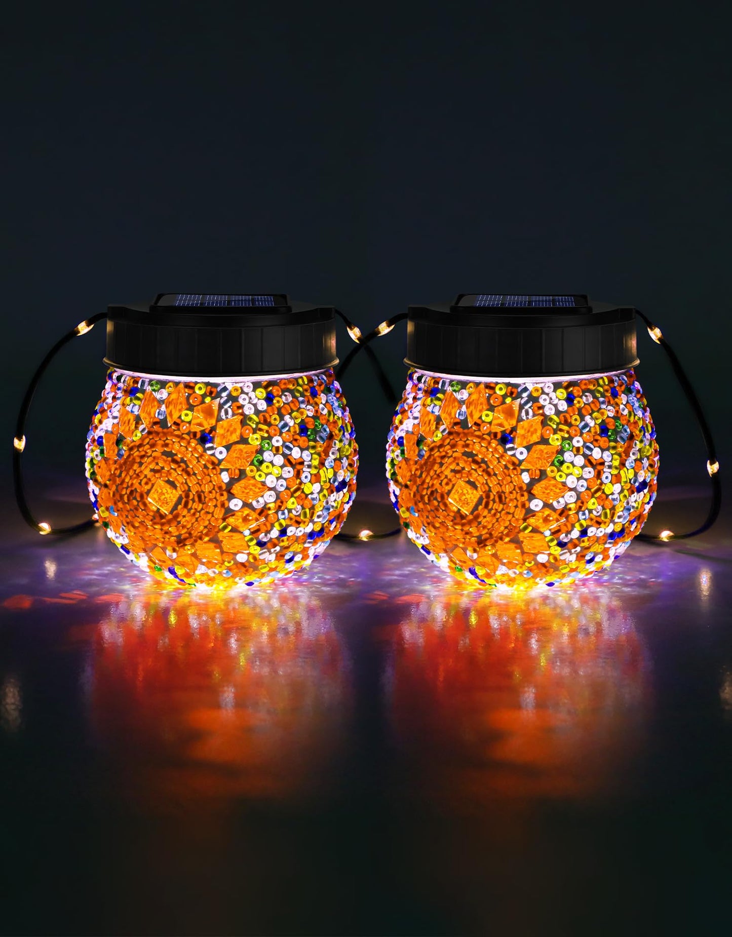 Mosaic Solar Lights Outdoor 2 Pack  Solar Hanging Lanterns Christmas Halloween Gifts For Women Mom Grandma  Waterproof Glass Globe Lights  Garden Patio Decor For Yard  Tree  Balcony  Warm
