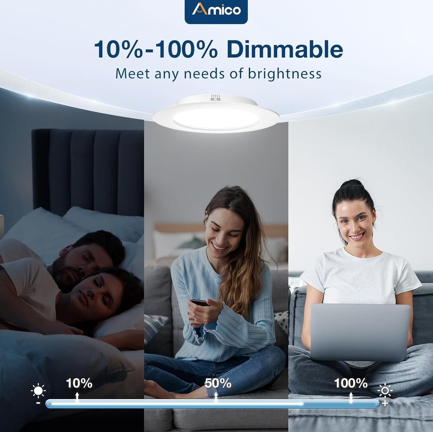 Amico 4 Inch 5Cct Led Recessed Lighting 6 Pack  Dimmable  Ic Rated  8.5W=60W  650Lm Can Lights With Baffle Trim  2700K/3000K/4000K/5000K/6000K Selectable  Retrofit Installation  Etl & Fcc
