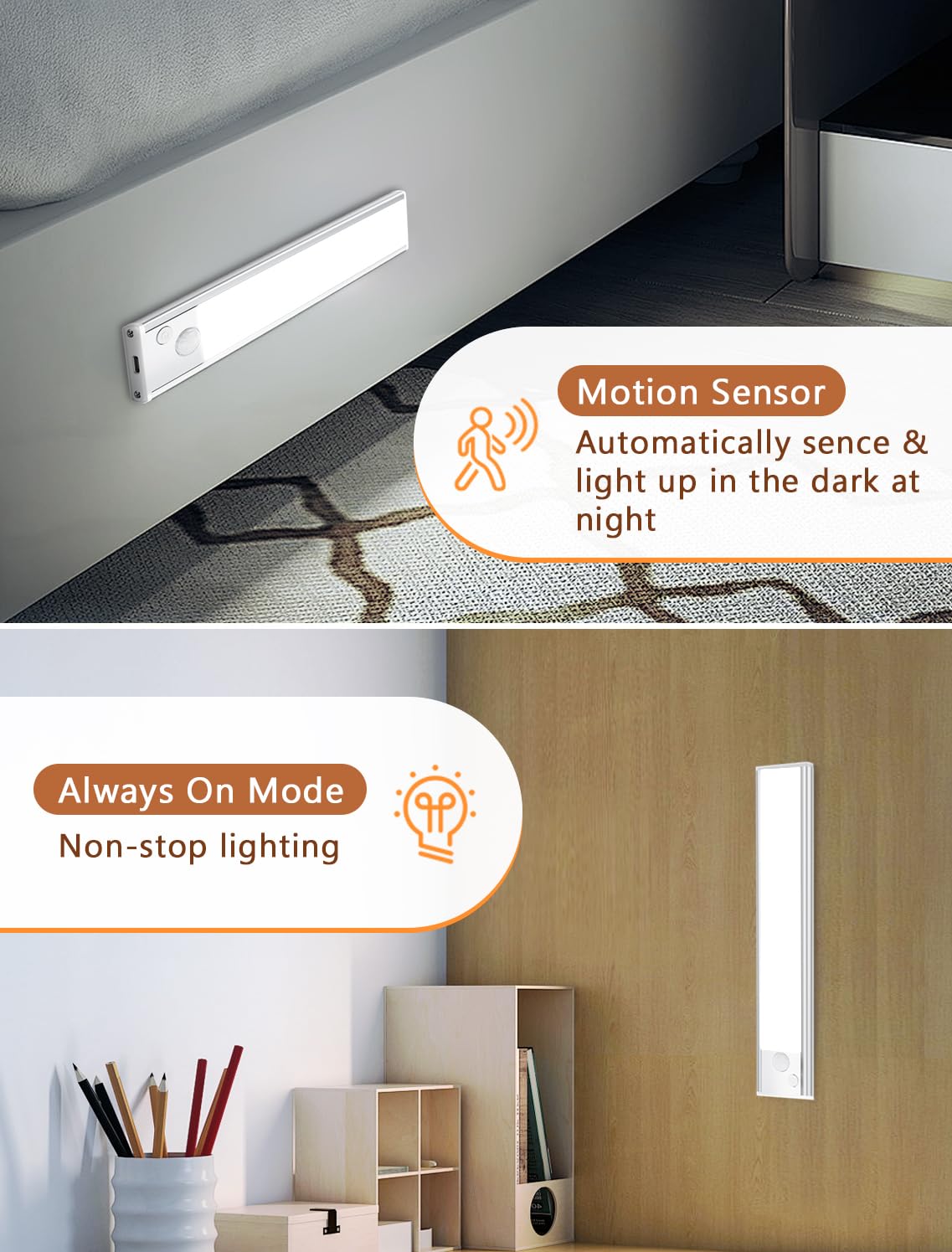 Vozuji Under Cabinet Rechargeable Lighting: Motion Sensor Dimmable Lights Indoor - Battery Operated Lights - Wireless Activated Closet Light Magnetic Led Light For Kitchen Home Bathroom Counter Shelf