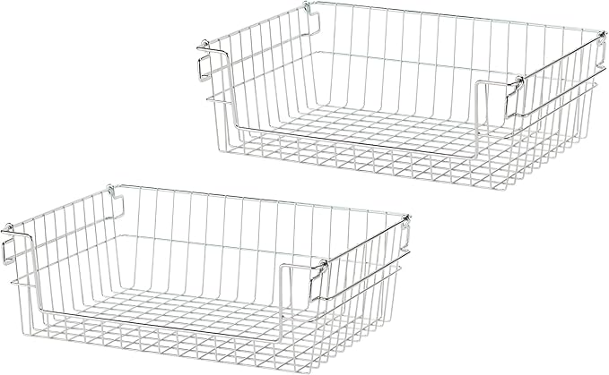 TRINITY 2-Pack Stackable Metal Wire Storage Baskets With Handles, EcoStorage Chrome, 19 Inches