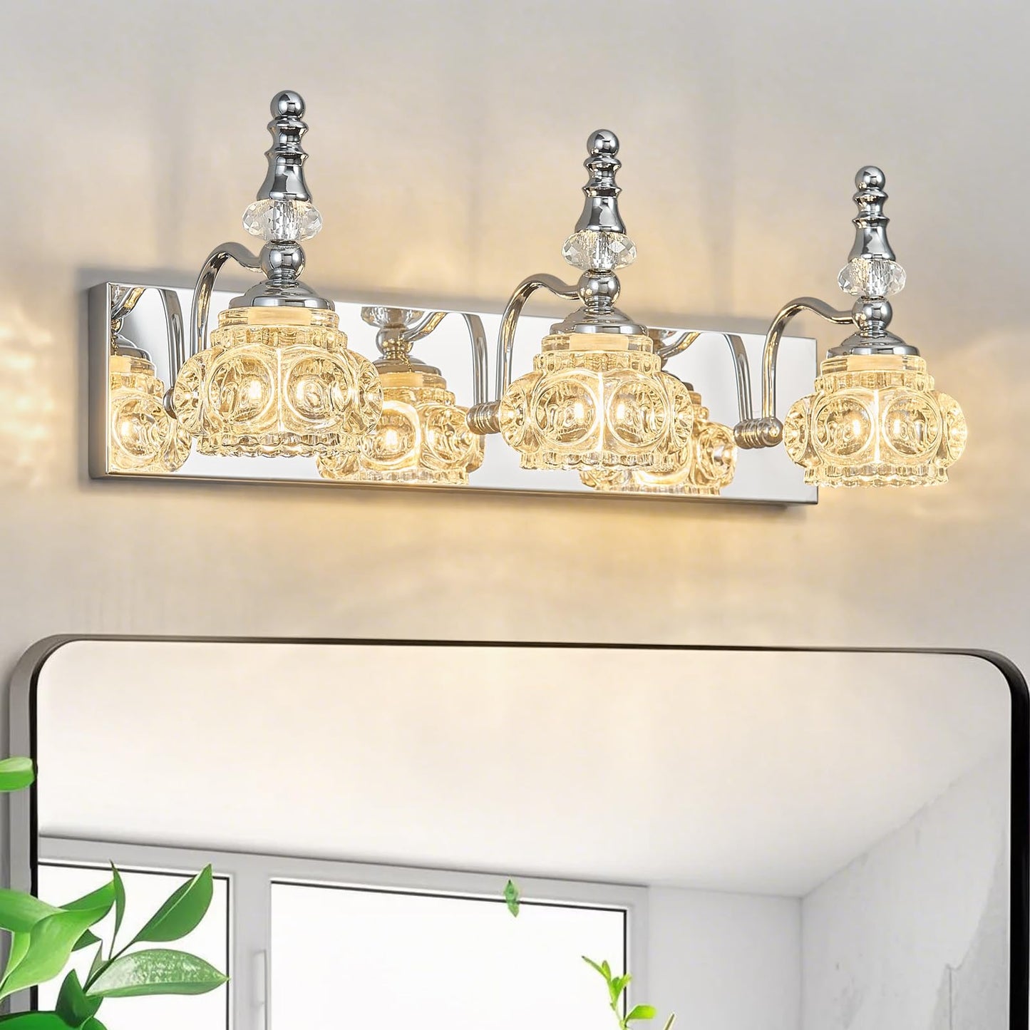 Lbsqj 3-Light Vintage Bathroom Vanity Light Fixture Industrial Chrome With Glass Shade Vanity Light Fixtures Over Mirror Glass Bathroom Vanity Lighting Fixtures G9 Bulb Wall Lights