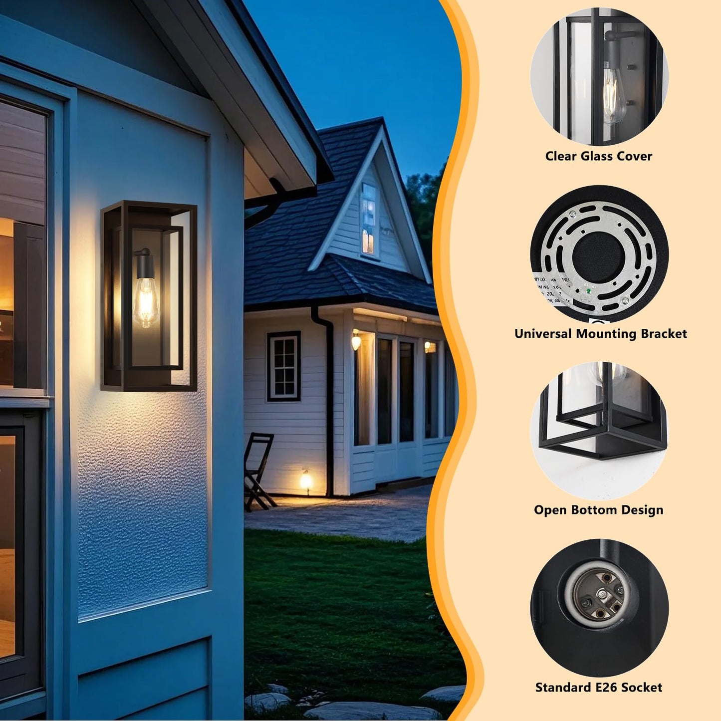 Feanron 16.5 Large Outdoor Wall Lights  1 Pack Matte Black Exterior Waterproof Lanterns With Frame And Clear Glass Shade  Modern Porch Sconces Wall Mounted Lighting For House  Front Door  Garage