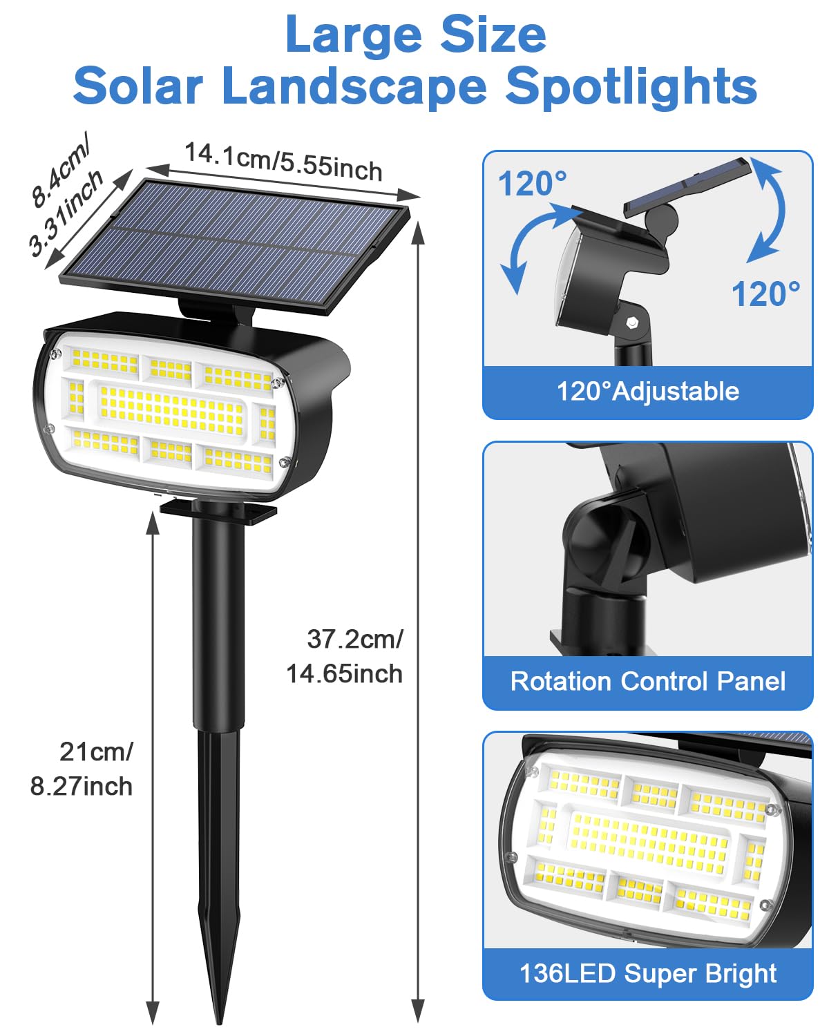 Fabrito Solar Spot Lights Outdoor 136 Leds  Big Brighter Lighting Solar Lights Outdoor  6 Pack Ip65 Waterproof Landscape Spotlights Auto On/Off For Yard  Garden  Pathway  Plants Tree (Cool White)