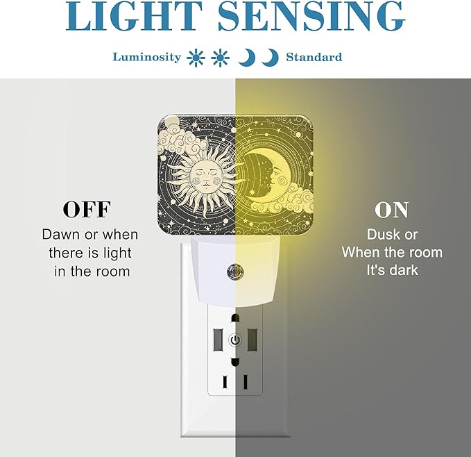 Sun and Moon with Faces Plug in Night Lights, Astrology Nightlight Plug Into Wall Dusk to Dawn Sensor for Kid Girls Boys Women Men Room, Hallway, Kitchen, Bathroom, Stairs Decor