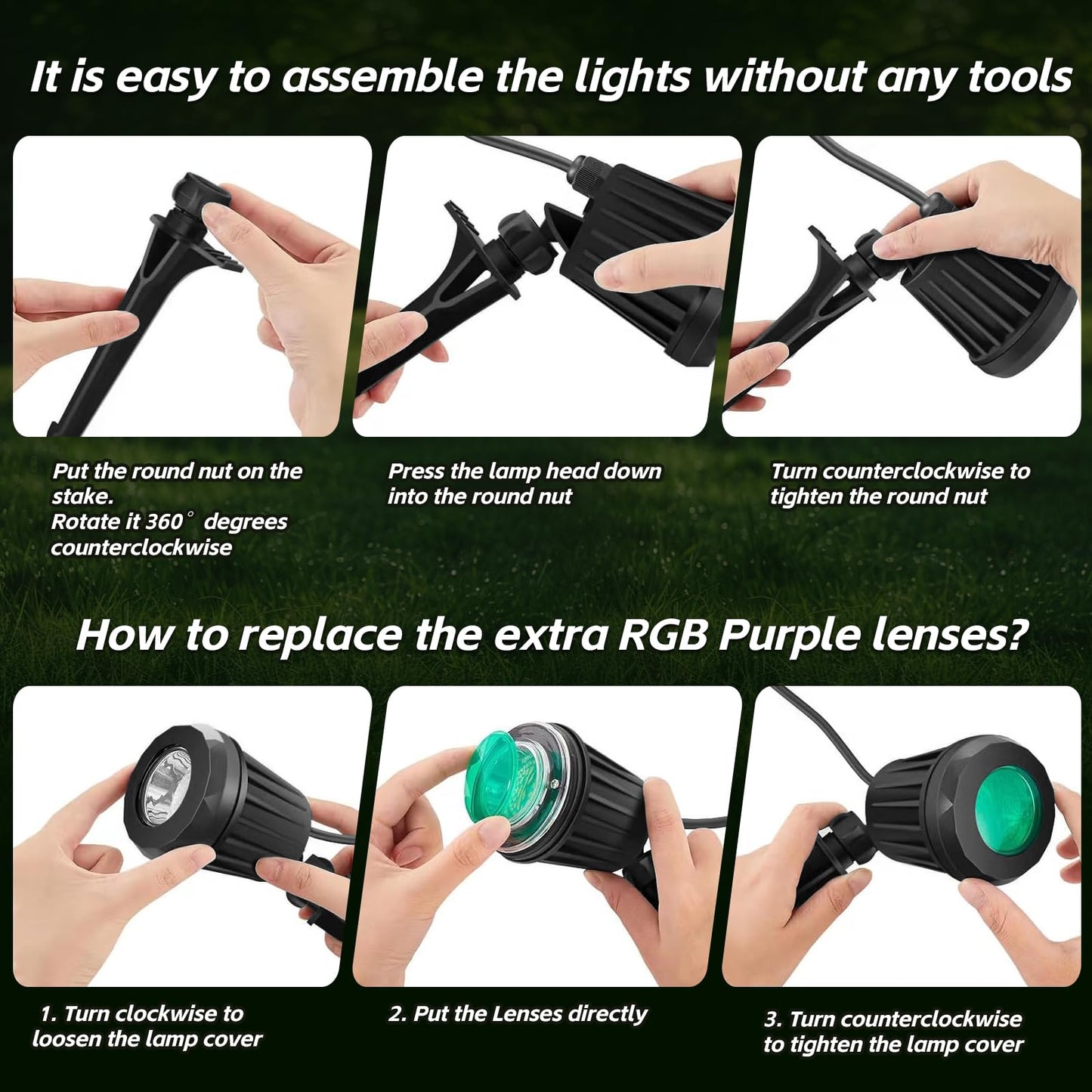 Holeva Halloween & Christmas Outdoor Spotlight  6500K Cool White Led Landscape Lighting With 4 Lenses (Rgb Purple)  Ip67 Waterproof  120V Plug-In For Yard  Garden Tree Holiday Decor(4 Pack  Black)