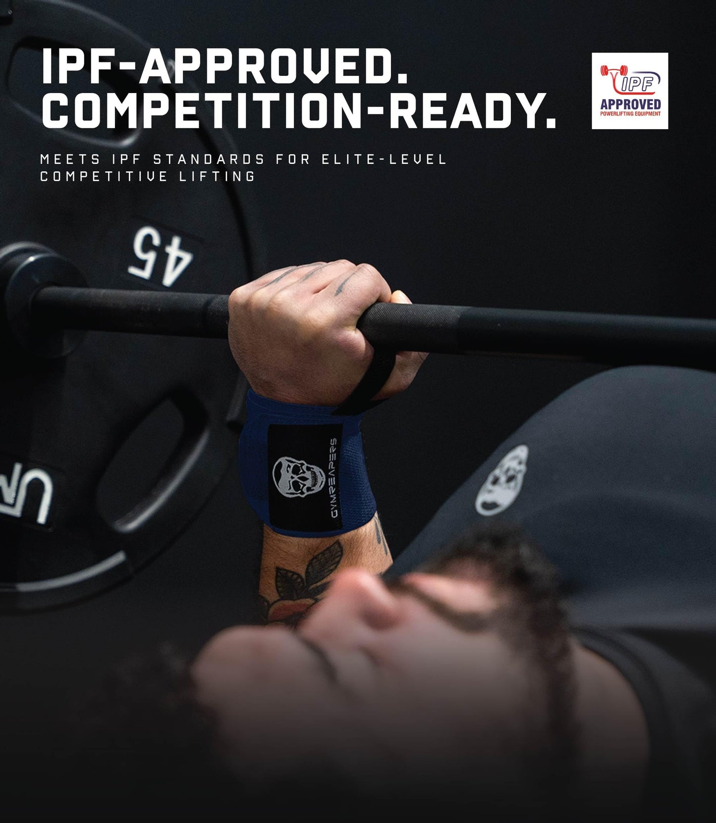 Gymreapers Weightlifting Wrist Wraps (Competition Grade) 18" Professional Quality Wrist Support with Heavy Duty Thumb Loop - Best Wrap for Powerlifting, Strength Training, Bodybuilding(Navy,18")
