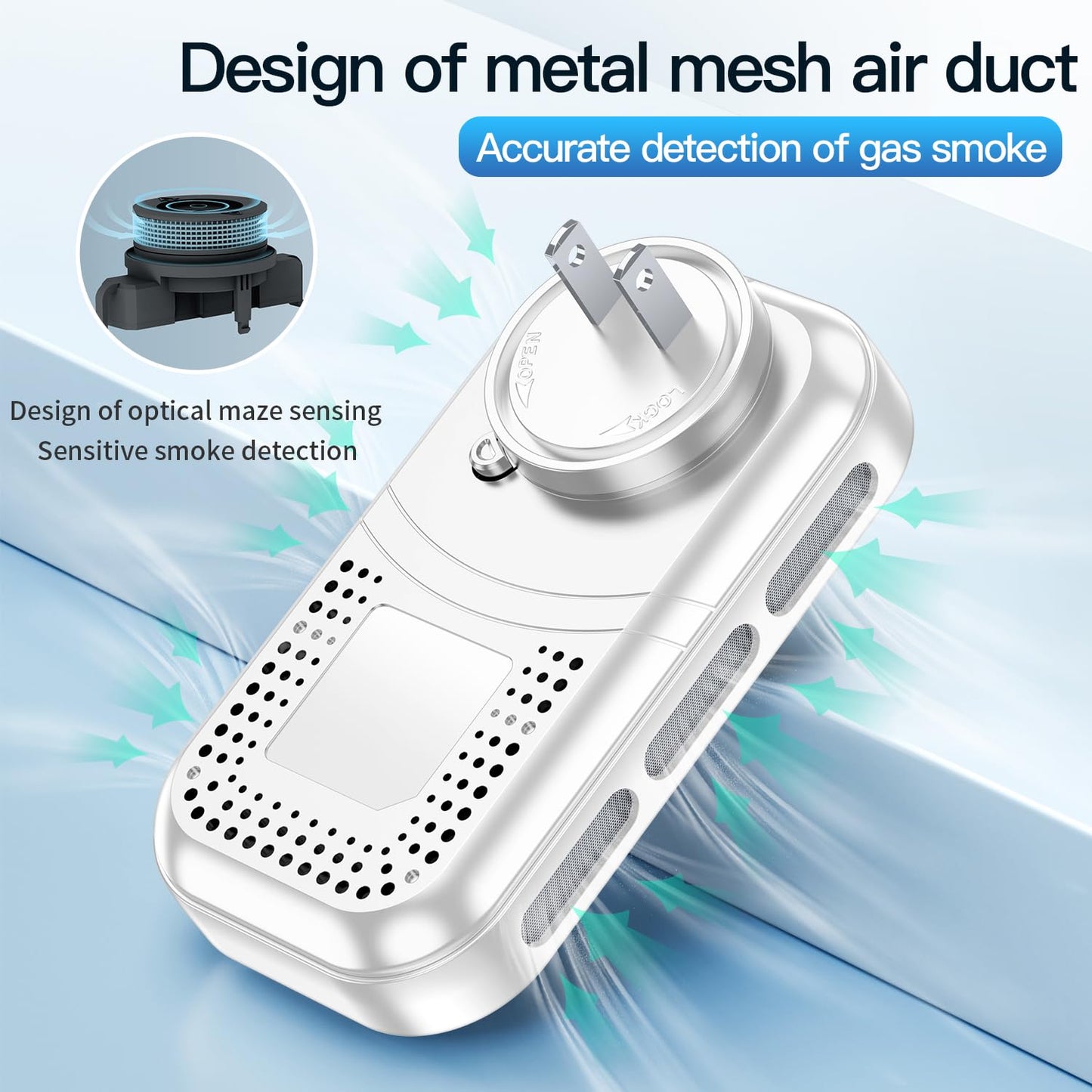 HAKINAKU 2Pack 5IN1 Plug in Smoke & Carbon Monoxide Detector & Combustible Natural Gas Combination Builti-in Backup Battery HD Screen [Smoke Gas CO Temp Humidity Sensor] for Home Hotel Travel (White)
