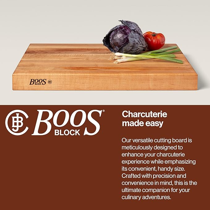 John Boos RA-Board Series Rectangular Wooden Maple Cutting Board 24”x18” – 2.25” Thick, 30-lb Reversible Butcher Block with Edge-Grain & Finger Grips – Made in the USA