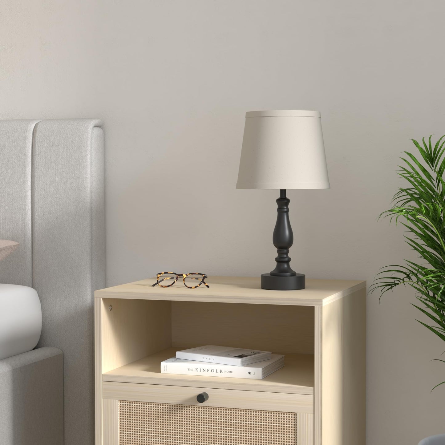 EJIAXIN Touch Bedside Table Lamps Set of 2, 3 Way Dimmable, USB Ports, Slub Linen Shade, Light Oat Color, Model E-98008A